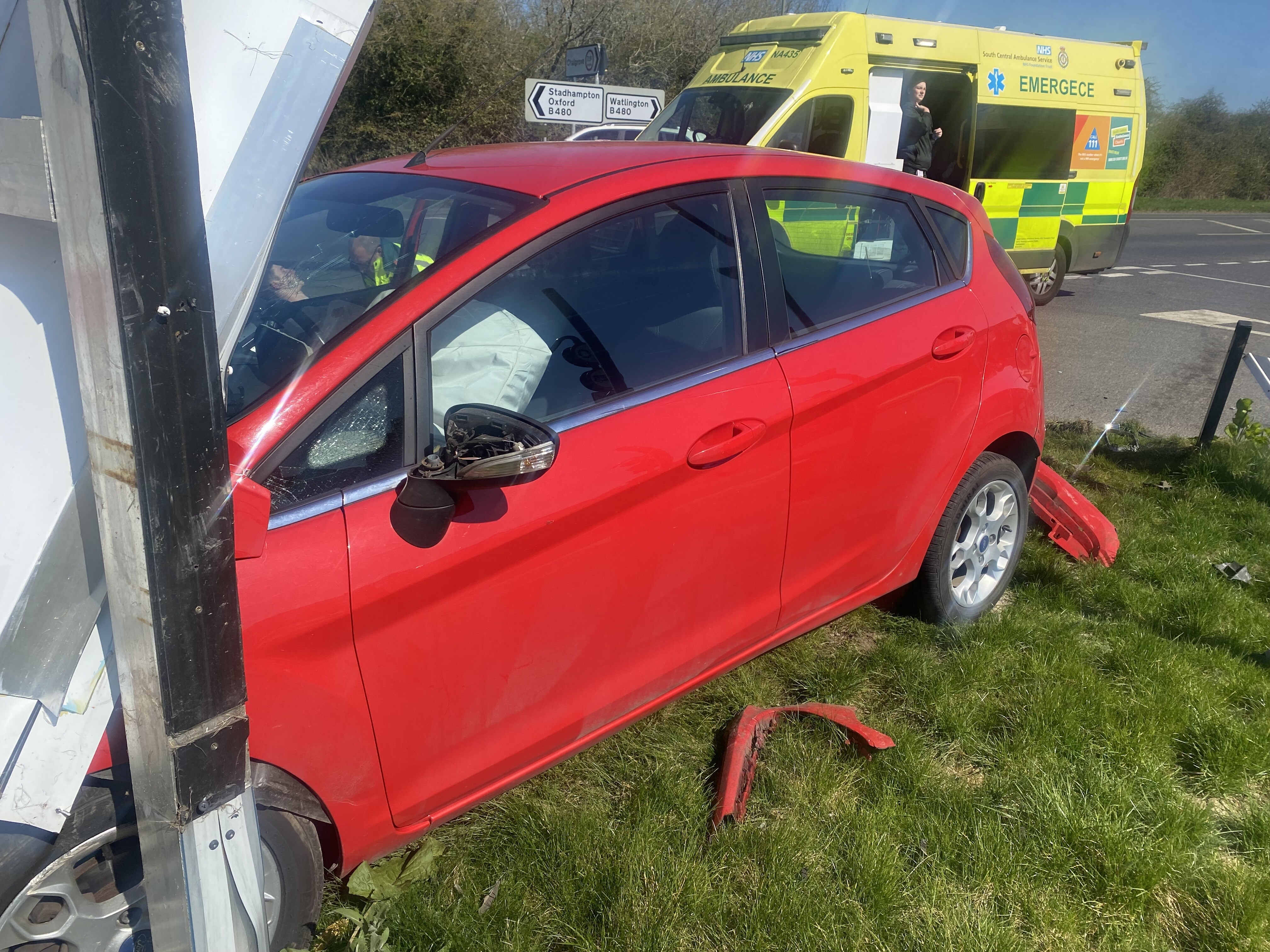 side view of crashed car