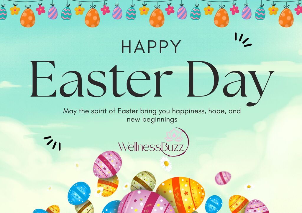blue sky background with clouds and text saying happy easter day may the spirit of Easter fring you happiness, hope and new beginings.