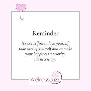 Pink background with text on  white background to make yourself a priority and the wellnessbuzz logo